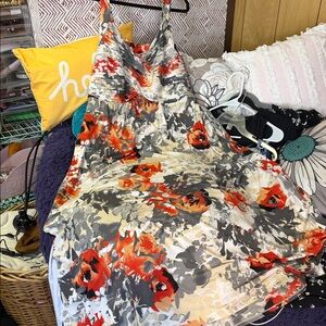 Robbie Bee Red and Gray Floral Maxi Dress